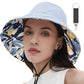 Womens Sun Hats Wide Brim Reversible Bucket Cotton Hat Packable Summer Travel Cap with Hat Clip