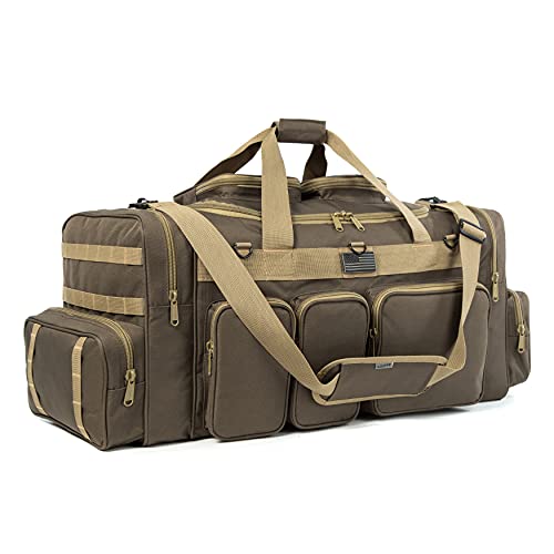 Tactical Range Duffel Heavy Duty Large Gear Duffle Durable Quality Travel Sports Gym Equipment Bag Military Molle with Lockable Zippers with US Flag Patch 33 Inch Khaki