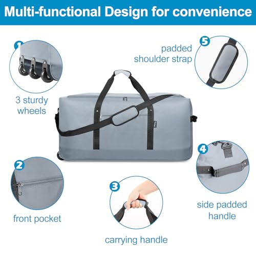 120L Foldable Rolling Duffel Bag with 3 Wheels