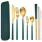6 Pieces Stainless Steel Flatware Set Portable Reusable Cutlery Set Travel Utensils Set Including Chopsticks Knife Fork Spoon Straws Cleaning Brush Dishwasher Safe (8 Count)