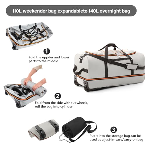 Wheeled Collapsible Duffel Bag 110L