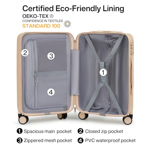 20 Inch Carry On Luggage 22x14x9 Airline Approved Lightweight PC Hard Shell Suitcases with Wheels Travel Luggage Rolling Suitcase Travel Luggage Bag for Weekender（Cuba Sand）