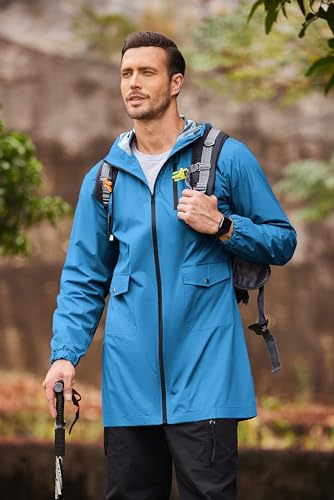 Men's Raincoats Waterproof Hooded In Size Long Windbreaker For Winter Fall Army Green