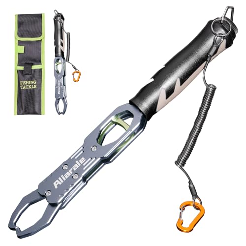 Fish Lip Gripper Fish Scales Professional Fish Holder Aluminium Alloy Material Grabber 40 Pound Fish Lip Grip Tool with Weight Scale and 360 Degree Rotation