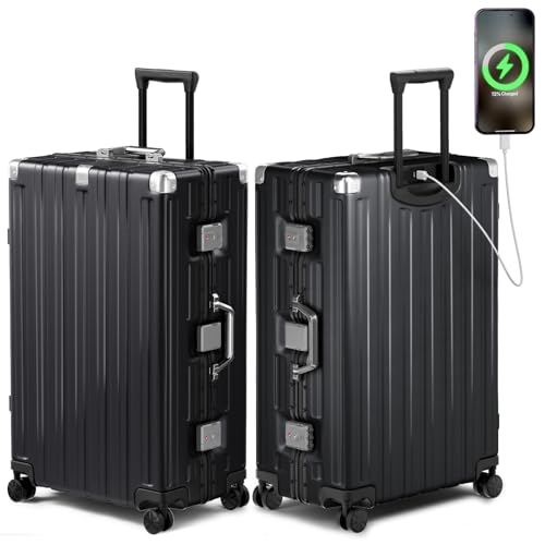 Large Luggage 28 inch Zipperles Suitcase With Spinner Wheels USB Charger Hardside PC Aluminum Frame Luggages Checked Suitcases with TSA Lock