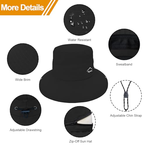 Sun Hats for Women Bucket Hat UV Protection Fishing Hat Wide Brim Safari Hats 2 in 1 Zip