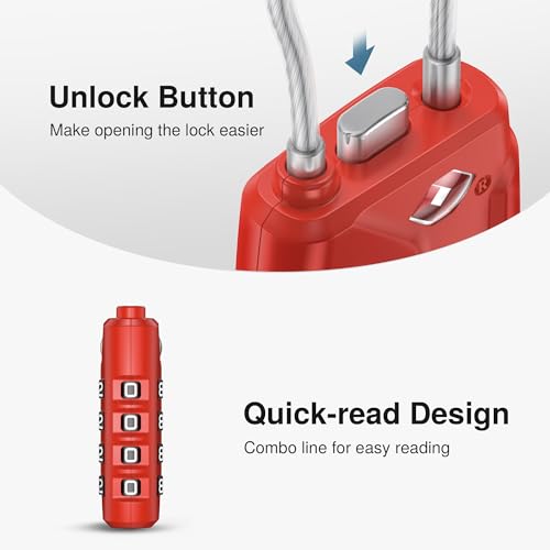 2 Pack TSA Approved Luggage Locks 4 Digit Code Cable Lock Red (2 Count)