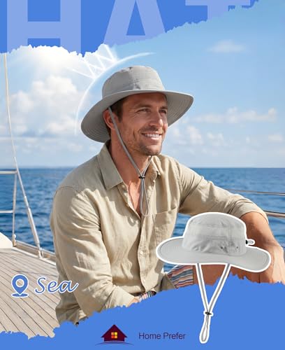 UPF50+ Mens Sun Hat Wide Brim Fishing Hat Airy Womens Bucket Hat UV Protection Hat for Mens Womens Beach Safari Gardening Golf Grey