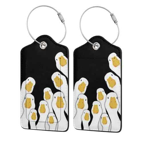 2 Pack Luggage Tags for suitcases Silly Goose TSA Approved Label Luggage Tag Baggage Tag Leather Stainless Steel Loop Label Tag for Men Women Travel Bag Suitcase (2 Count)