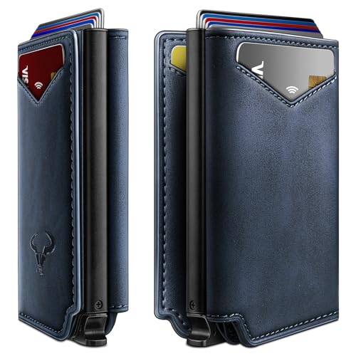 Men Slim Leather Wallet Metal Case Money Clip