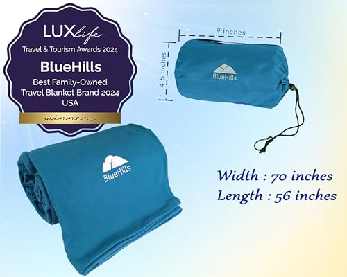 Premium Ultra Compact Travel Blanket Pillow Airplane Peacock Teal