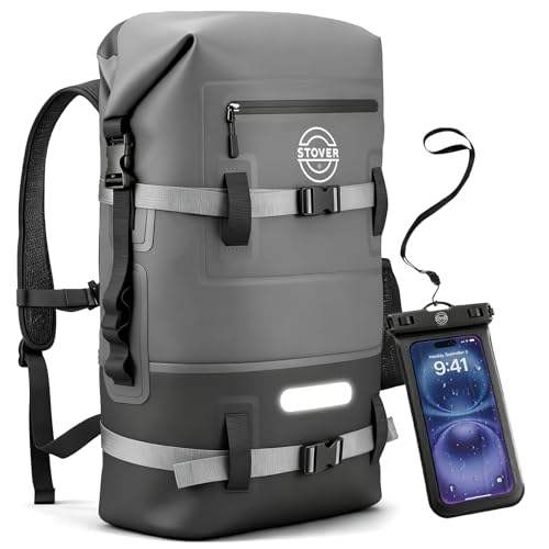 30/40/55L Waterproof Dry Backpack & Phone Case- X-Large Floating Dry Bag for Kayaking, Travel, Hiking, Fishing, Camping, Motorcycles & Beach, Heavy-Duty Roll Top Men/Women (Grey)