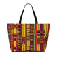 Beach Bag for Women Kente Print Beach Tote Bag Waterproof Sandproof Large Bags with Zipper Big Capacity for Travel
