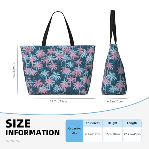 Beach Bag for Women Plam Leaves Print Beach Tote Bag Waterproof Sandproof Large Bags with Zipper Big Capacity for Travel