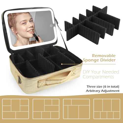 Large Makeup Train Case with Lighted and Mirror 14inch Partitionable Cosmetic Bag Travel Makeup Case Professional Cosmetic Artist Organizer