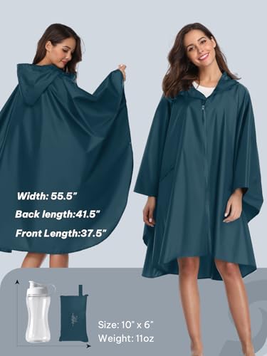 Adult Rain Poncho Waterproof Hooded Zipper Raincoat with Pockets