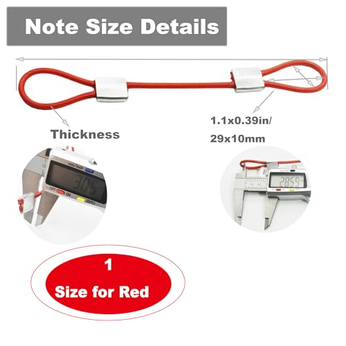 1/8"(3mm) Wire Diam Stainless Steel Cable Eyelets Loops Short Rope Lanyard Safety Tether Chain Lock with Vinyl Coated Cover, 20Pcs 6" Long Red (20 Count)