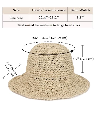 Womens Crochet Straw Sun Hat Foldable Floppy Wide Brim Beach Hat for Summer