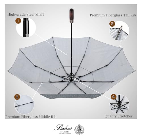 Folding Umbrella Real Wood Handle Herringbone Classic Black