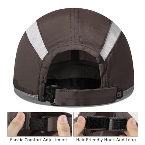 Baseball Cap Nylon Running Cap Outdoor Sports Hat for Men Women Adjustable Quick Drying Reflective Foldable UPF50+ Breath Mesh Water Repellency Race Performance Lightweight Coffee Brown