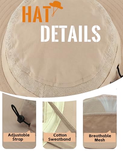 Men's Sun Hat UPF 50+ Wide Brim Bucket Hat Windproof Fishing Hats