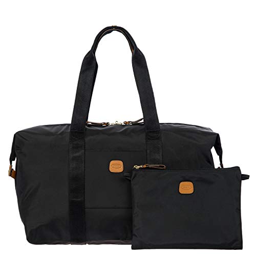 Bric’s X-Bag/X-Travel 2.0 Overnight Weekender Duffel, Water-Resistant Folding Carry-On with Leather Trim, Removable Shoulder Strap and Pass-Through Sleeve - Mini Bag Included – 18 Inch, Black