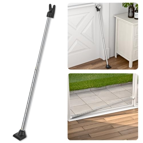 3-in-1 Door Security Bar, Security Door Stoppers & Door Barricade – Heavy Duty Adjustable Iron Security Lock Bar for Home Defense, Apartment & Travel Safety (1 Pack - Chrome)