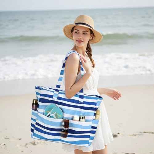 Waterproof Beach Tote Pool Bags for Women Ladies Extra Large Carry On Bag With Wet Compartment for Weekender Travel