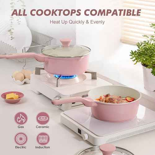 Ceramic Nonstick Saucepan with Lid 1.5 QT