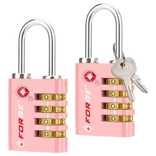 Dual-Opening: Key or Combination Access Lock, TSA Approved Locks for Luggage, Pelican case, Travel, Gym, School, Stainless Steel Shackle. (Pink, 2 Pk) (2 Count)