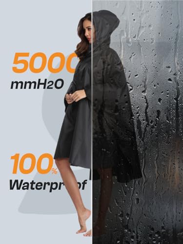 Adult Rain Poncho Waterproof Hooded Zipper Raincoat with Pockets