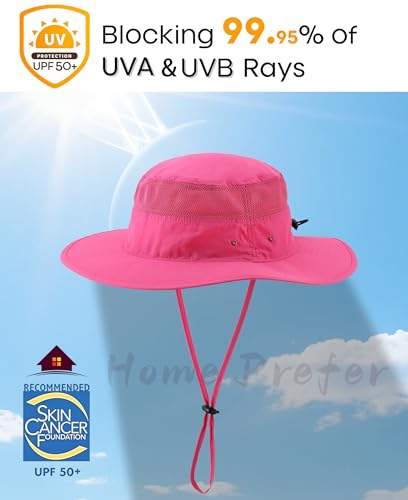 Women's Sun Hat UPF50+ Wide Brim Bucket Hats Mesh Sun Protection Caps for Fishing Camping Gardening Rose Red