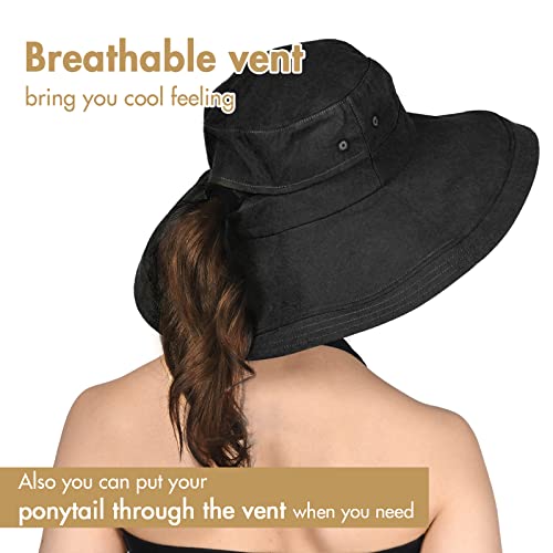 Sun Hats for Women Gardening Hat Wide Brim Ponytail Beach Sun Protection Breathable Cotton Summer Hat with Fold