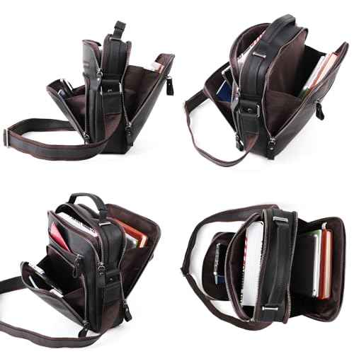 Crazy Horse Cowhide Leather Messenger Bag for Men Vintage Shoulder Crossbody Bags Handbag Bag Man Purse Sling Casual Day Pack Business Black
