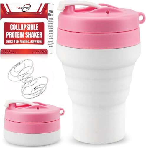Protein Shaker Bottle Pink Collapsible