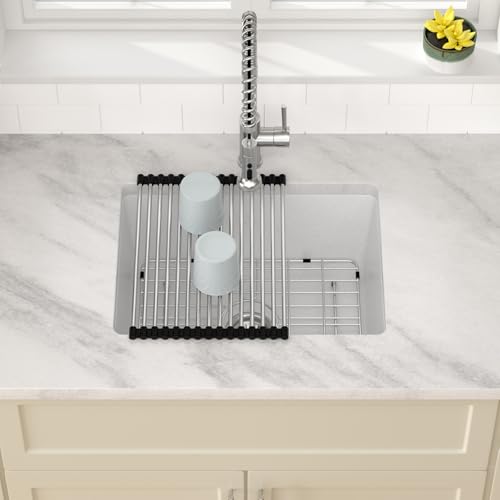 22 Inch Undermount Wet Bar Sink Single Bowl Modern Kitchen Sink White Granite Composite Deep Prep Small Sinks 22"×17"×9"