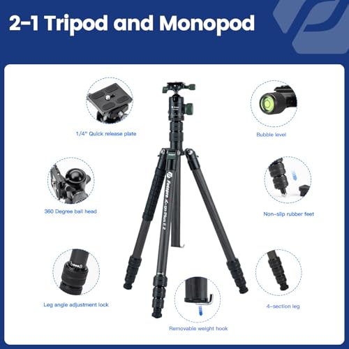 73" 185cm Carbon Fiber Travel Tripod for Camera