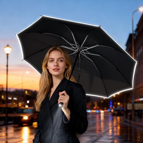 Windproof Portable Folding Inverted Umbrella with LED