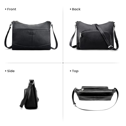 Black Genuine Leather Crossbody Bags for Women Travel Wallet Purse