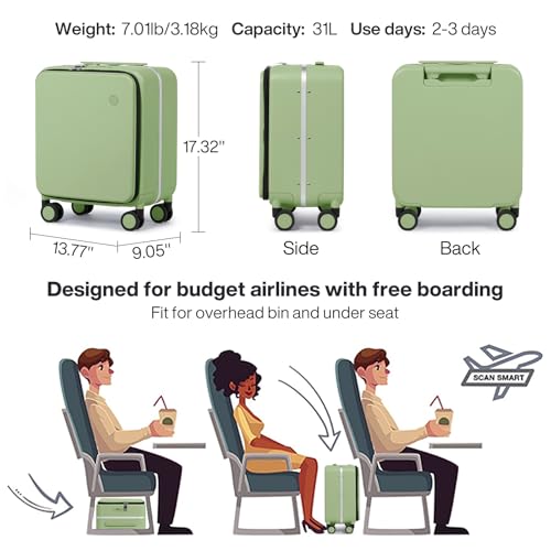 17x14x9 Carry On Luggage Underseat PC Hard Shell Suitcase Top Opening Aluminum Frame Travel Suitcases with Wheels