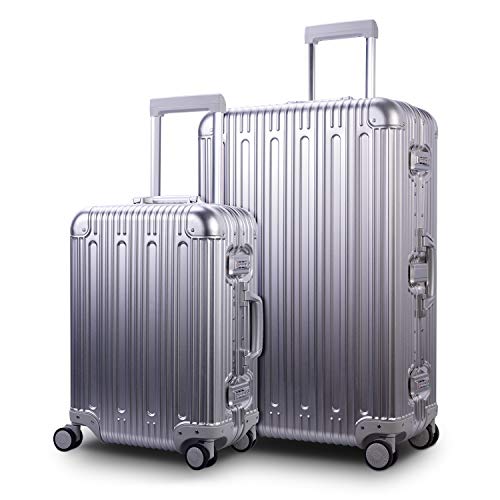 All Aluminum Luggage Carry On Spinner Hard Shell Suitcase Lightweight Metal Suitcases 20“ & 28 Inch Luggage Set (2 Count)