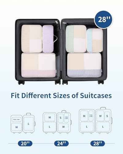 7 Set Striped Packing Cubes for Travel Carry on Suitcase Luggage Organizer Bags for Kids Women Men