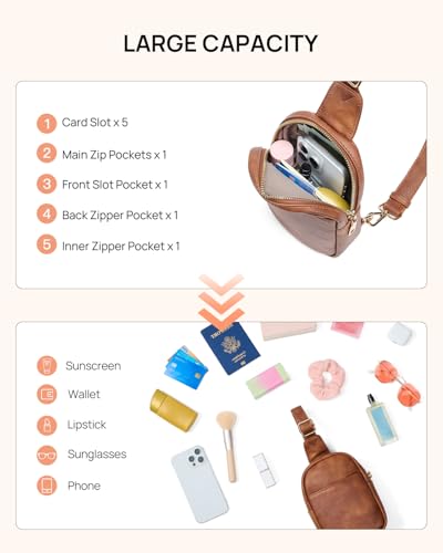 Crossbody Bags for Women Leather Cross Body Sling Bag for Woman Travel Mocha Brown