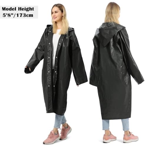 Unisex Adult Black EVA Waterproof Rain Poncho Coat with Hood and Long Sleeves (2 Count)
