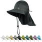 Cooling Sun Hat for Men Women UPF50+ Wide Brim Fishing Hat with Neck Flap Adjustable Foldable Bucket Hat for Hiking Black