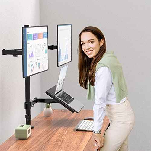 Dual Monitor and Laptop Stand for 17" Notebook and 27" Screens