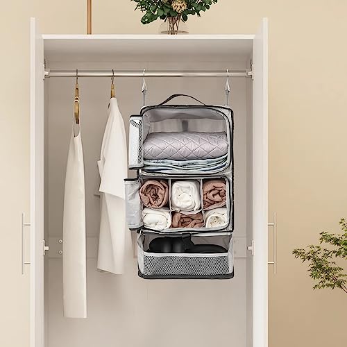 Travel Portable Hanging Shelves Closet Organizer Packing Luggage Storage with Multifunctional and Foldable Invisible Compartment