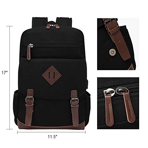 Vintage Canvas Backpack with USB Charging Port