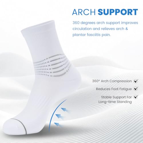 Crew Compression Socks for Women Men with Ankle Arch Support Plantar Fasciitis Relief 3 Pairs
