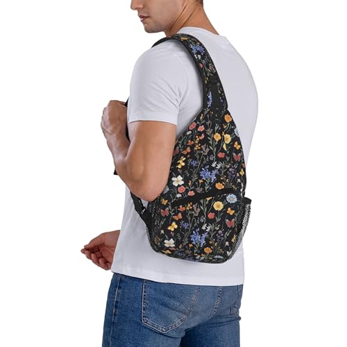 Sling Bag Vintage Botanical Flower Wildflower Hiking Daypack Crossbody Shoulder Backpack Travel Chest Pack for Men Women